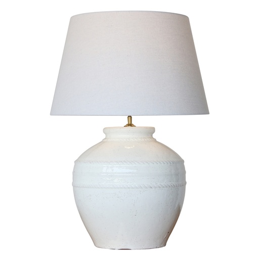 [RS3014] WHITE TERRACOTTA LAMP W/ WHITE LINEN SHADE