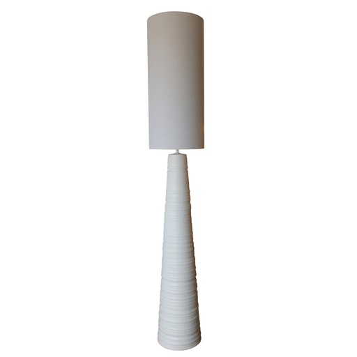 [RS3021] WHITE CERAMIC FLOOR LAMP W/ NATURAL LINEN SHADE