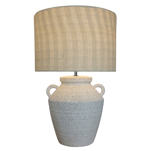 [RS3027] WHITE CERAMIC LAMP W/ NATURAL LINEN SHADE