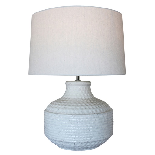 [RS3030] WHITE TERRACOTTA LAMP W/ WHITE LINEN SHADE