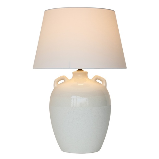 [RS3033] CREAM CERAMIC LAMP W/WHITE LINEN SHADE