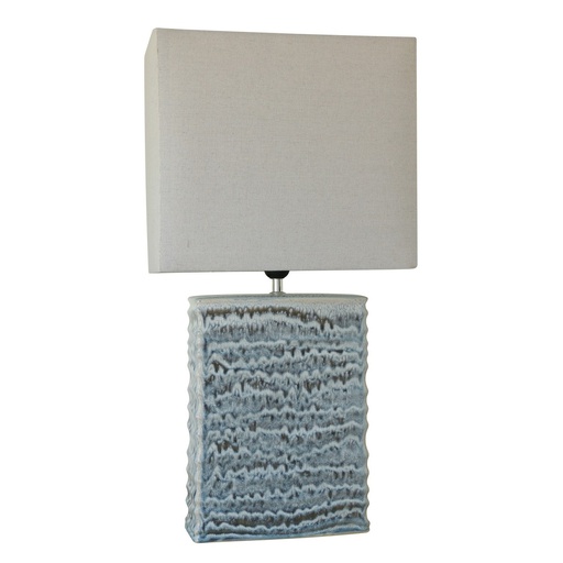 [RS3040] BLUE GLAZED CERAMIC LAMP W/ LINEN SHADE