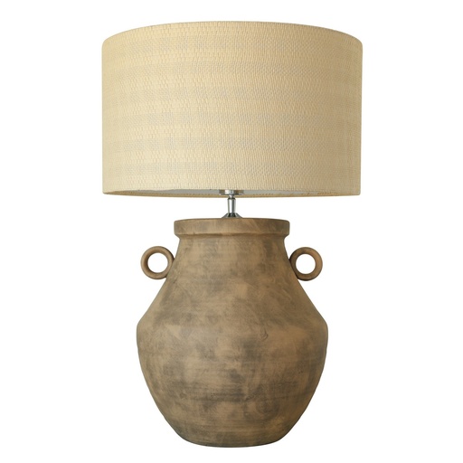[RS3042] BROWN CERAMIC LAMP W/ HESSIAN SHADE