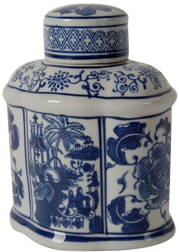 [SE2064] REN OVAL JAR WITH LID - BLUE AND WHITE