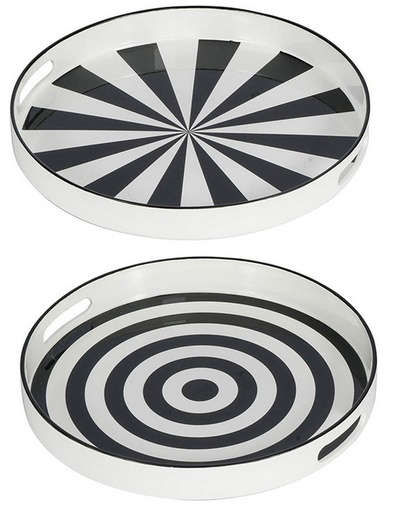 [SE2367] B&W ROUND TRAY S/2