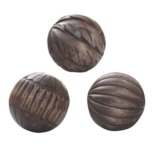 [SE2431] CARVED MANGO WOOD SPHERES S/3