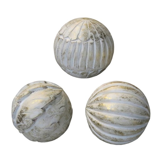[SE2432] CARVED MANGO WOOD SPHERES S/3