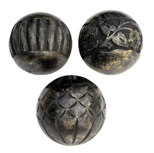 [SE2433] CARVED MANGO WOOD SPHERES S/3