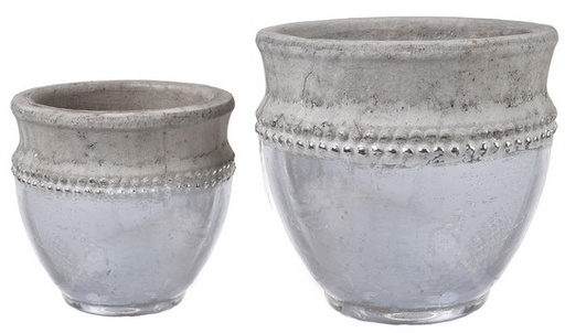 [SE2513] SILVER & STONE PLANTERS SET/2