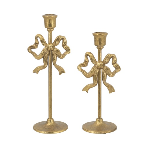 [SE2934] GOLD BOW CANDLE HOLDERS S/2