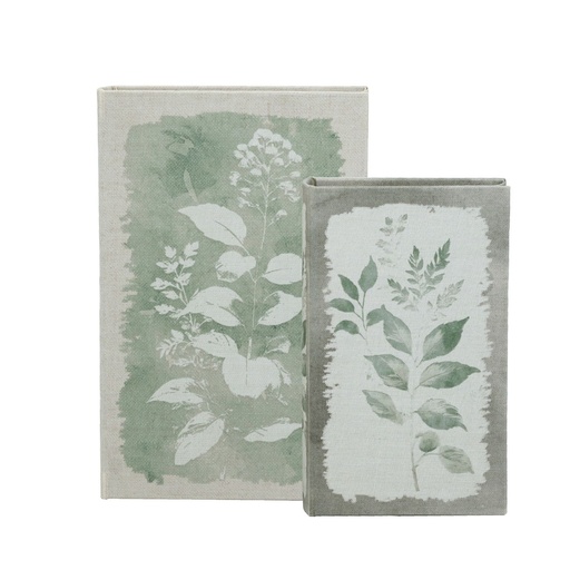 [SE2961] GREEN LEAF BOOK BOX S/2