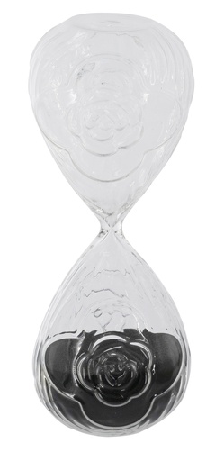 [SE3063] ROSE EMBOSSED HOUR GLASS WITH BLACK SAND - SMALL