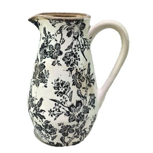 [SX3002] BLACK FLORAL CERAMIC  JUG - BLACK