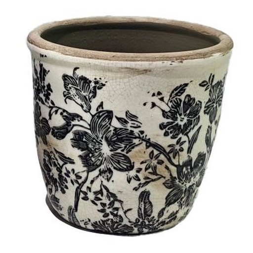 [SX3006] BLACK FLORAL POT - BLACK