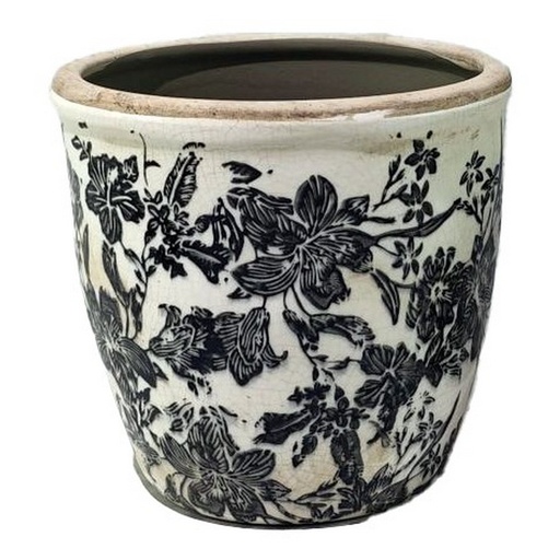 [SX3007] BLACK FLORAL POT - BLACK