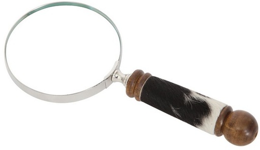 [TK1175] BRASS ALUMINIUM MAGNIFIER W/ HAIR & WOODEN HANDLE