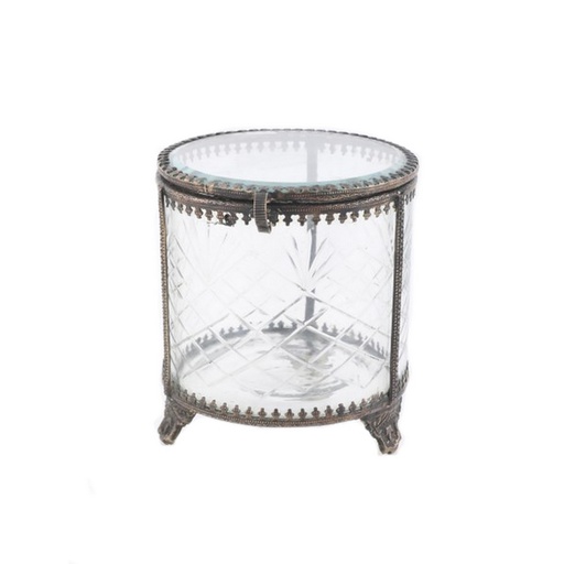 [TK1252] BRASS & GLASS ROUND JEWELLERY BOX
