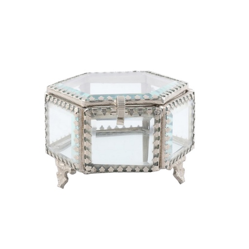 [TK1253] BRASS & GLASS HEXAGON JEWELLERY BOX