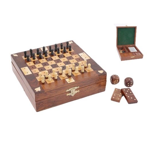 [TK1266] WOODEN GAME SET - CARDS, DICE, DOMINOES, CHESS