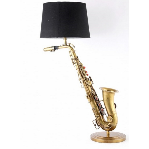 [TK1280] BRASS SAXOPHONE LAMP W/BLACK SHADE