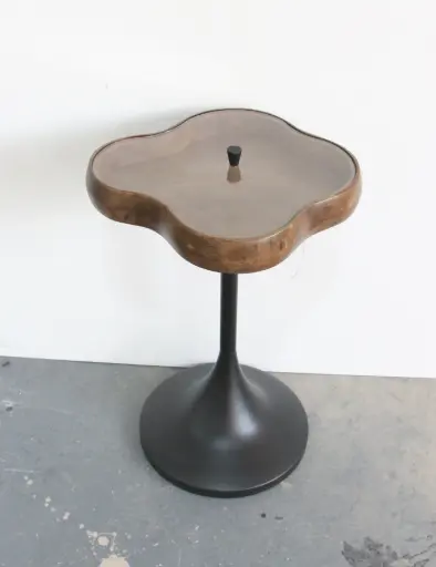 [UH5015] CLOVER SIDE TABLE W/GLASS LID - WALNUT/BLACK