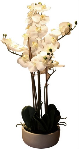 [YI1014] REAL TOUCH ORCHID 6 SPRAY - WHITE WITH CAESARSTONE POT