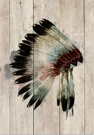 [ZP1032] 1103575 WOOD PANEL ART - WATERCOLOUR CHIEFTAN